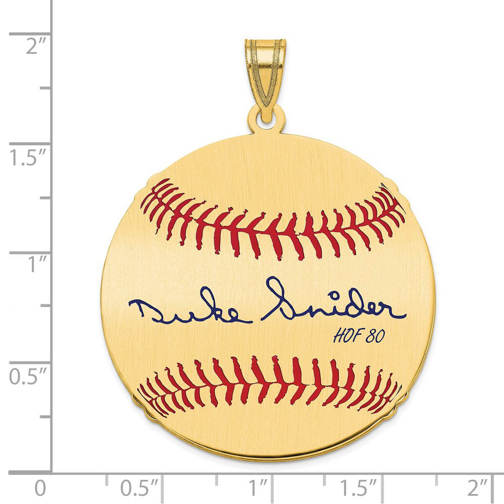 Alternate view of the 14K Gold Plated Duke Snider Signature LG Enamel Baseball Pendant by The Black Bow Jewelry Co.