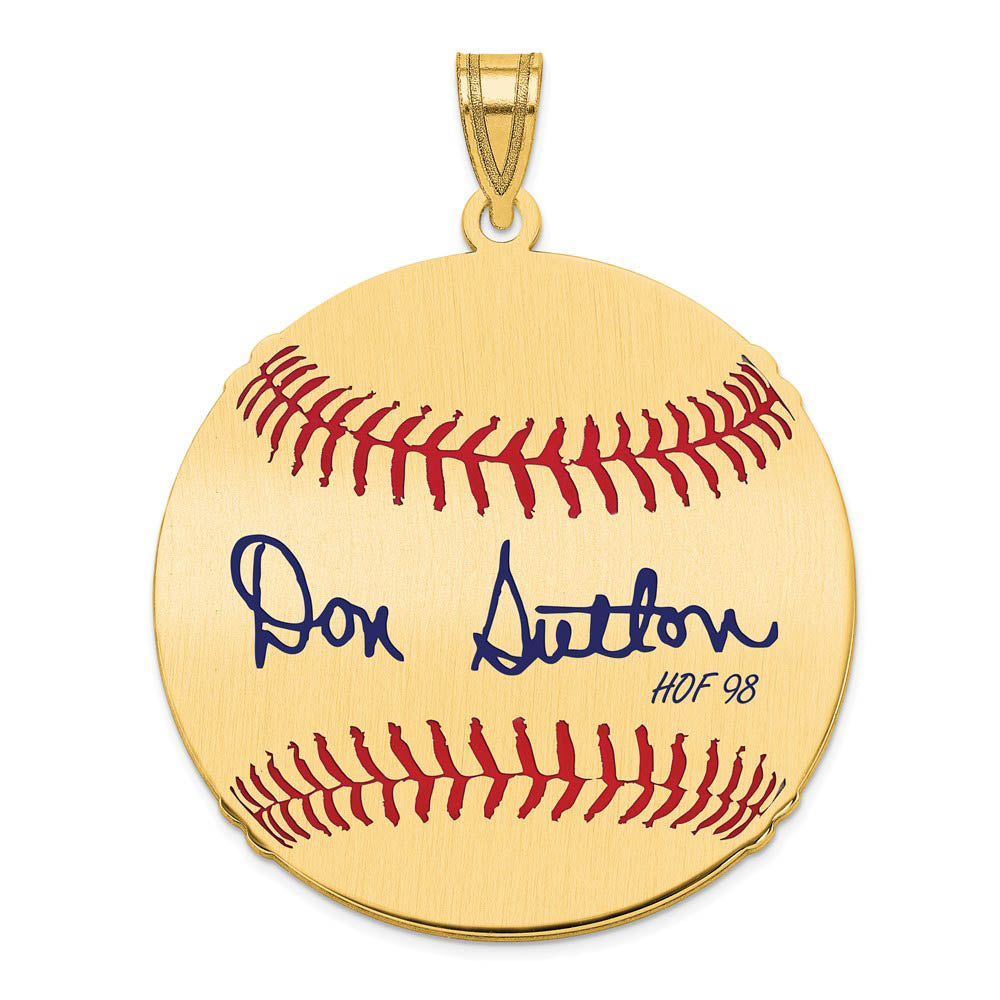 14K Gold Plated Don Sutton Signature LG Enamel Baseball Pendant, Item P31185 by The Black Bow Jewelry Co.