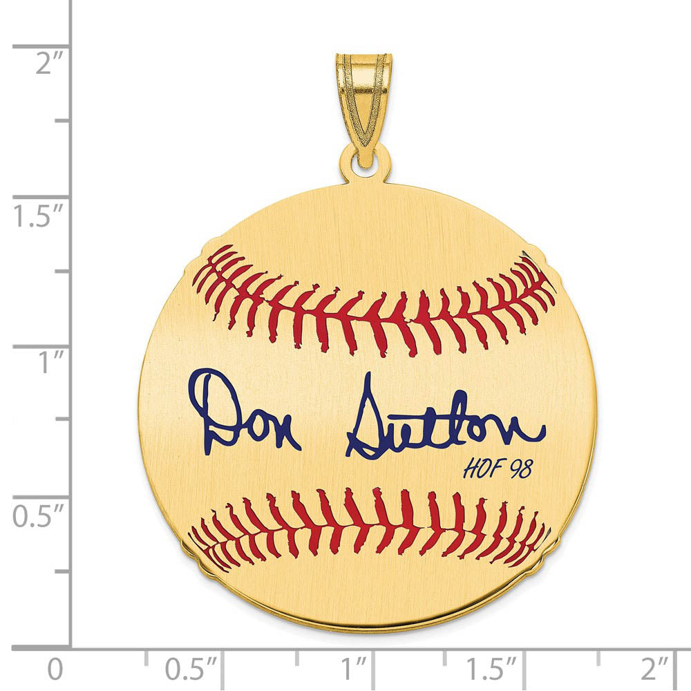 Alternate view of the 14K Gold Plated Don Sutton Signature LG Enamel Baseball Pendant by The Black Bow Jewelry Co.