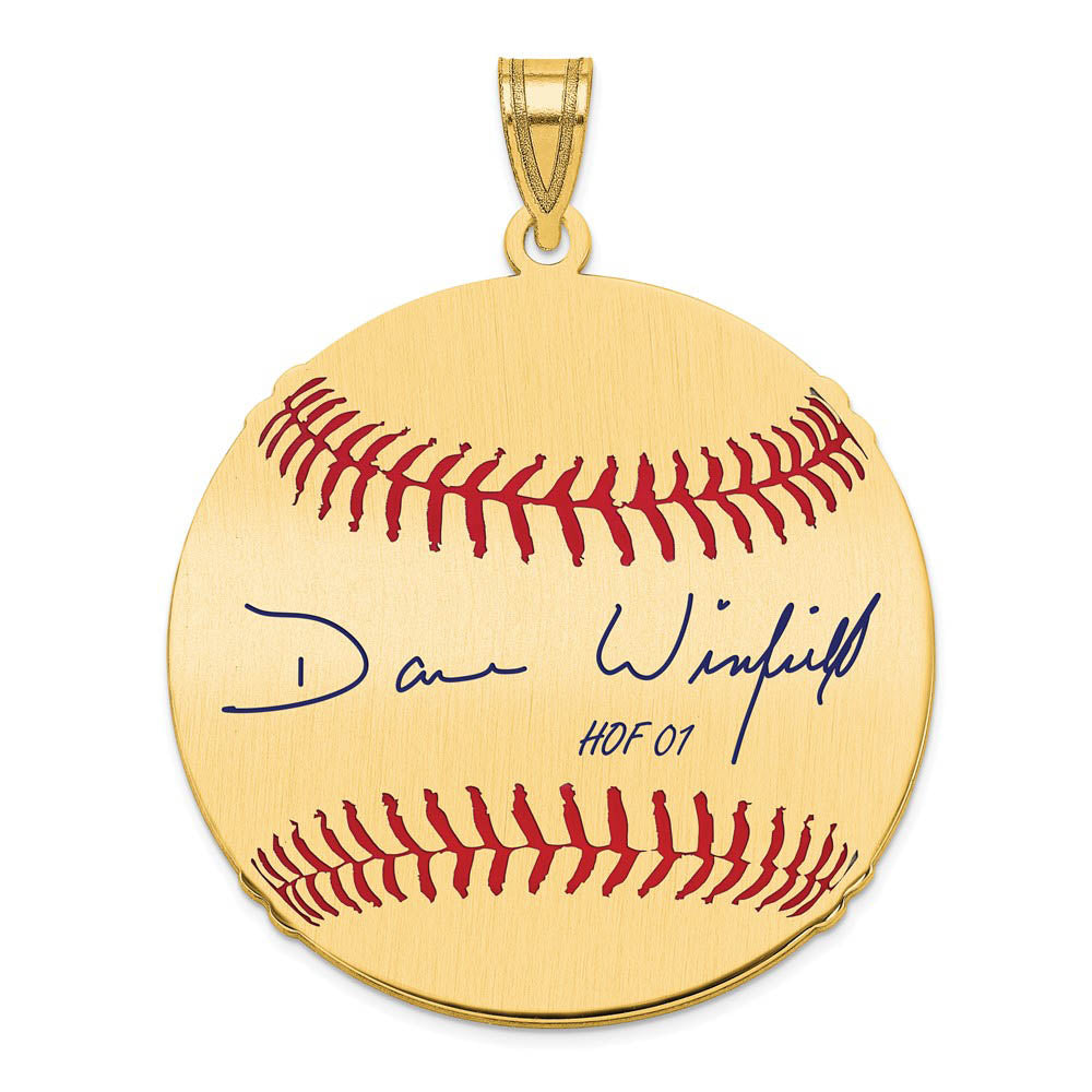 14K Gold Plated Dave Winfield Signature LG Enamel Baseball Pendant, Item P31186 by The Black Bow Jewelry Co.