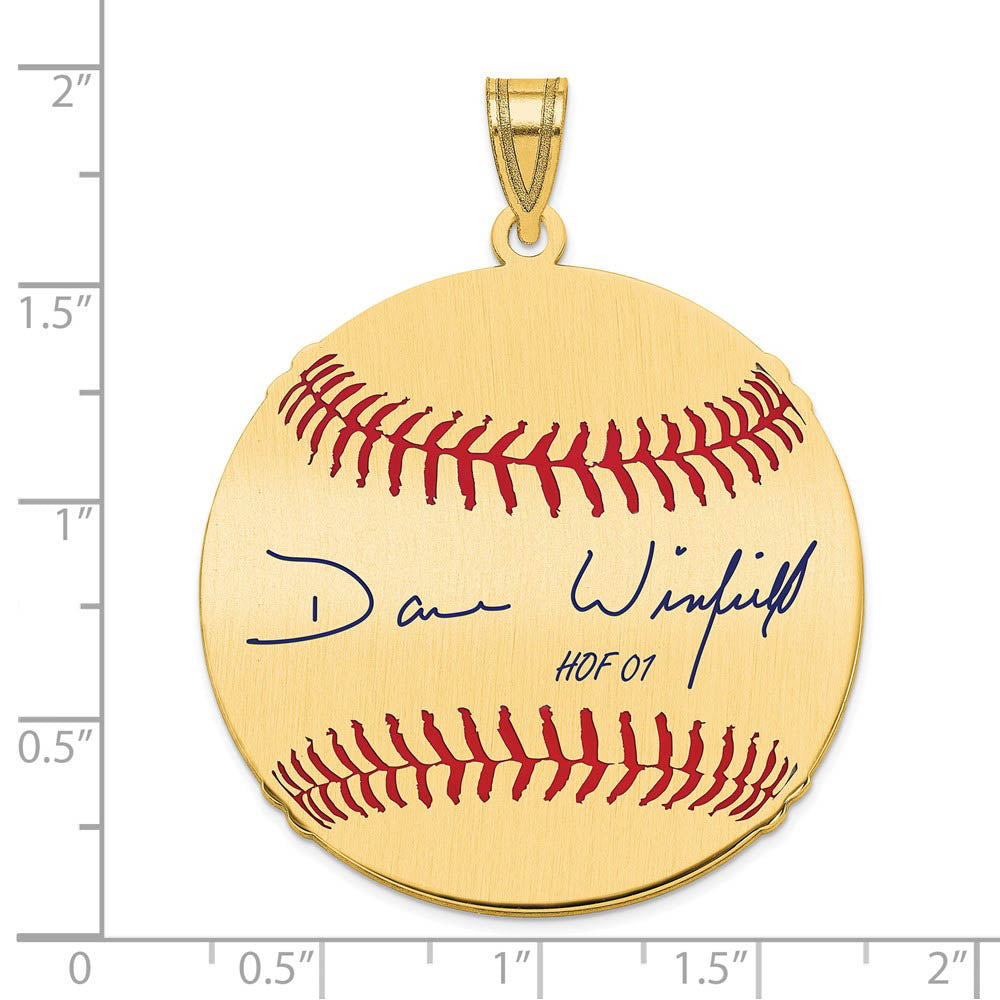 Alternate view of the 14K Gold Plated Dave Winfield Signature LG Enamel Baseball Pendant by The Black Bow Jewelry Co.