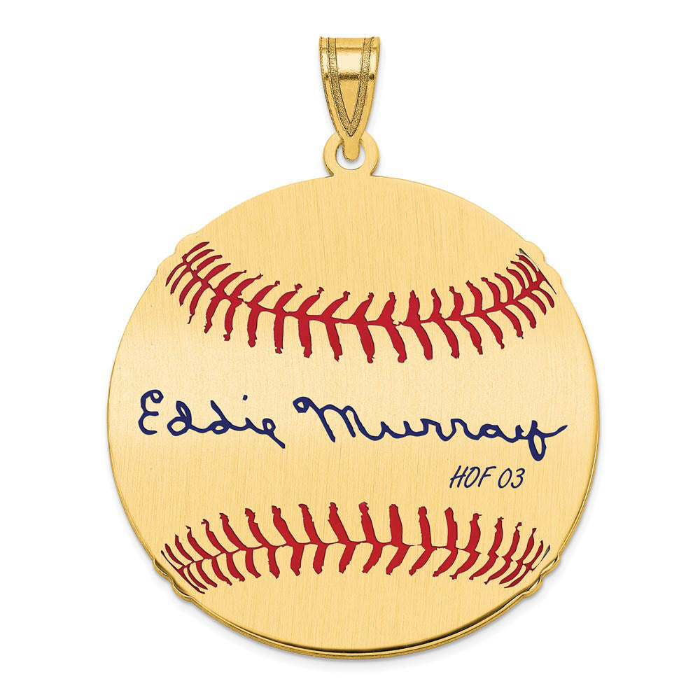 14K Gold Plated Eddie Murray Signature LG Enamel Baseball Pendant, Item P31188 by The Black Bow Jewelry Co.