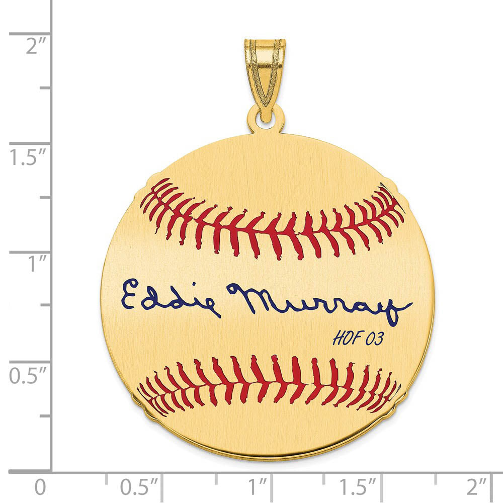 Alternate view of the 14K Gold Plated Eddie Murray Signature LG Enamel Baseball Pendant by The Black Bow Jewelry Co.