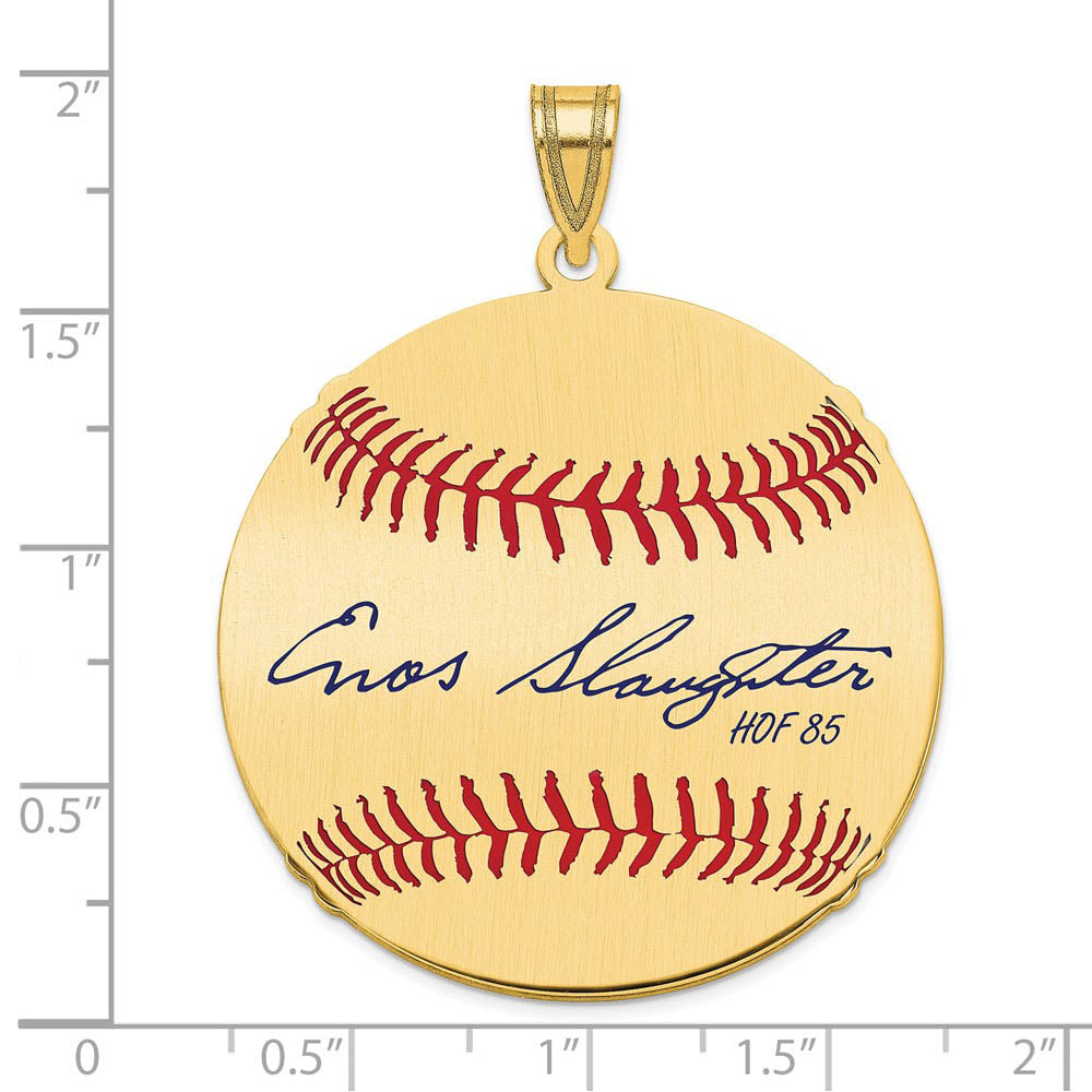 Alternate view of the 14K Gold Plated Enos Slaughter Signature LG Enamel Baseball Pendant by The Black Bow Jewelry Co.