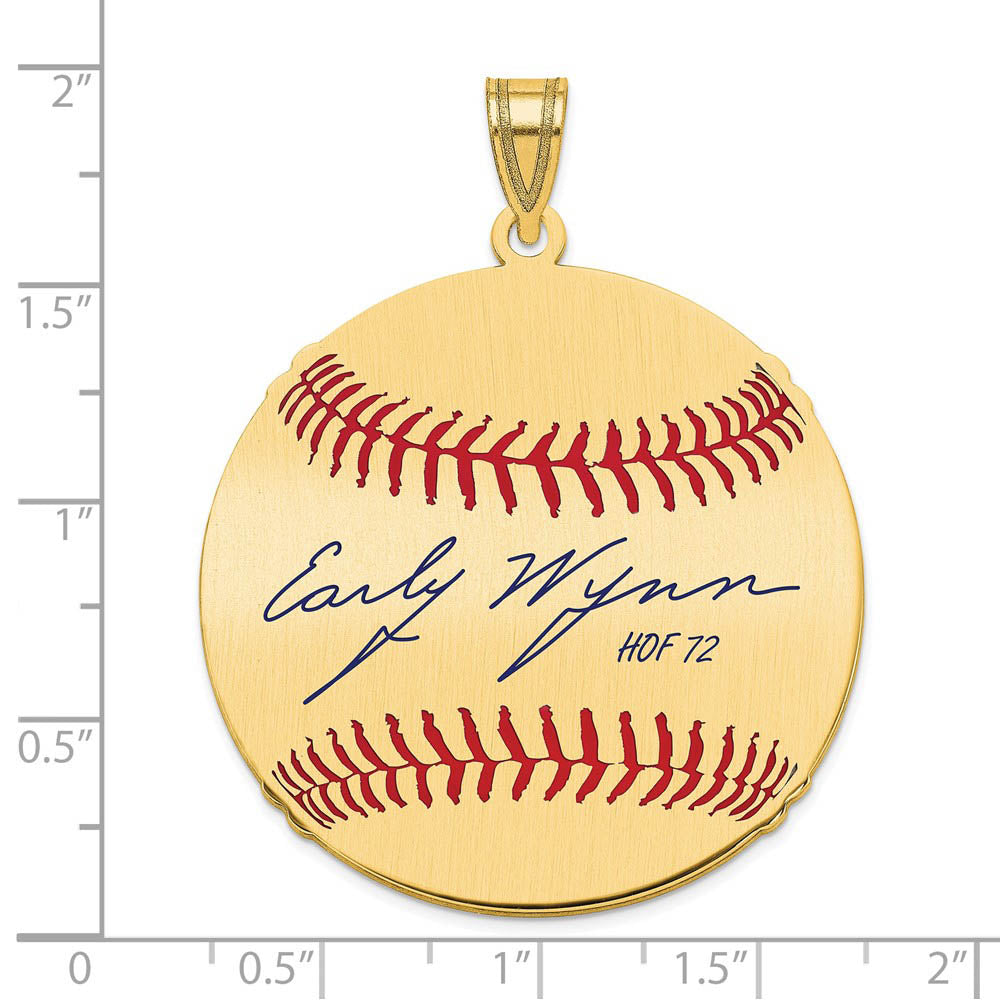 Alternate view of the 14K Gold Plated Early Wynn Signature LG Enamel Baseball Pendant by The Black Bow Jewelry Co.