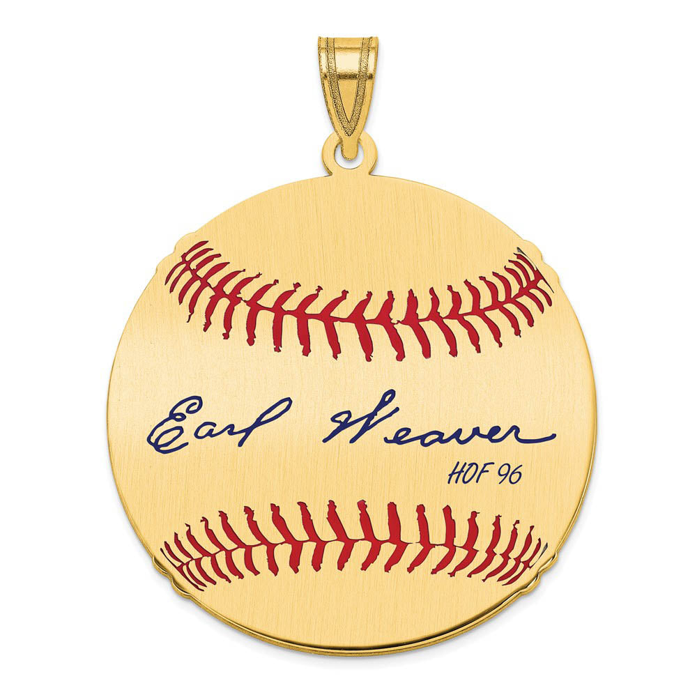 14K Gold Plated Earl Weaver Signature LG Enamel Baseball Pendant, Item P31192 by The Black Bow Jewelry Co.