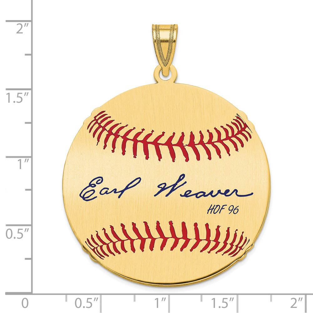 Alternate view of the 14K Gold Plated Earl Weaver Signature LG Enamel Baseball Pendant by The Black Bow Jewelry Co.