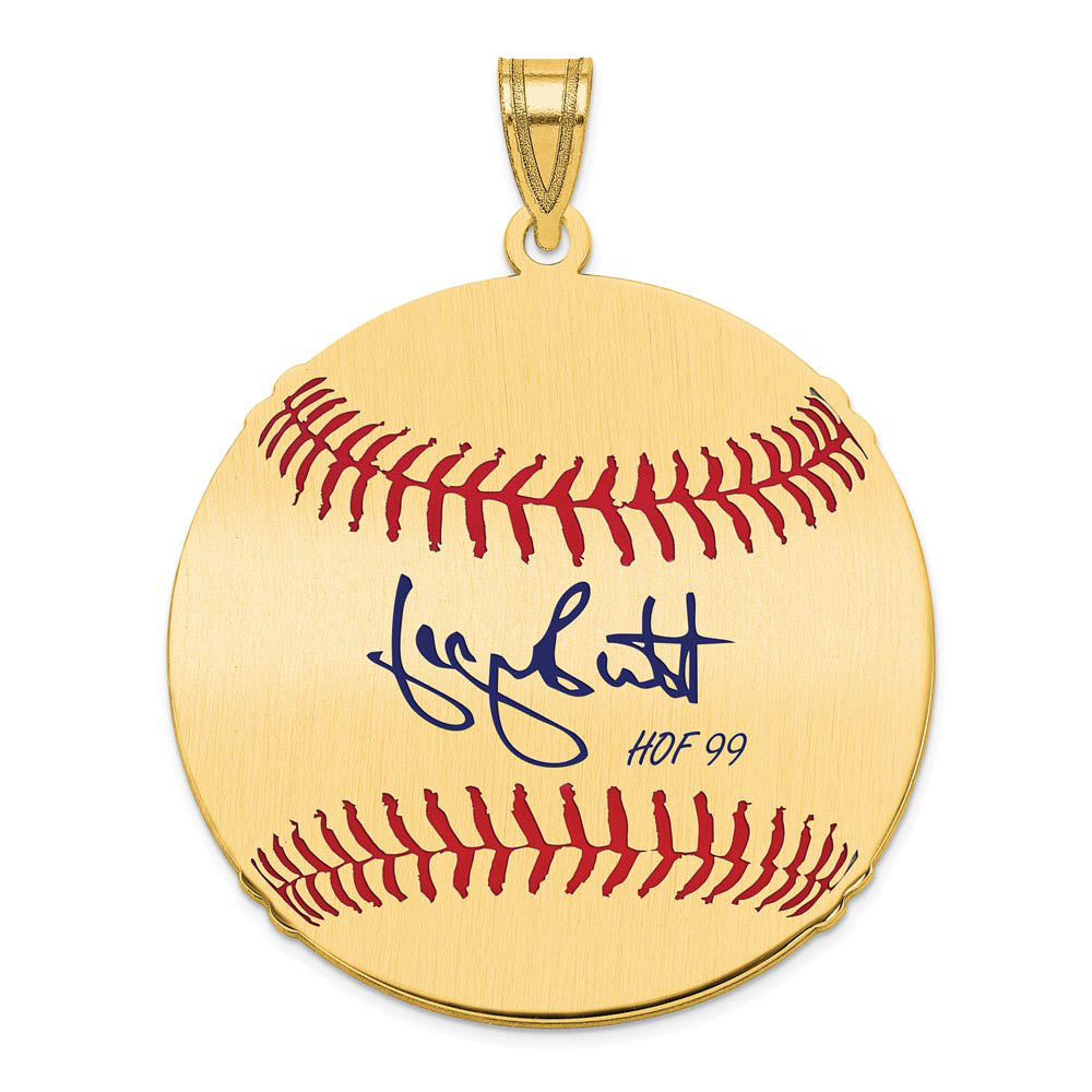 14K Gold Plated George Brett Signature LG Enamel Baseball Pendant, Item P31195 by The Black Bow Jewelry Co.