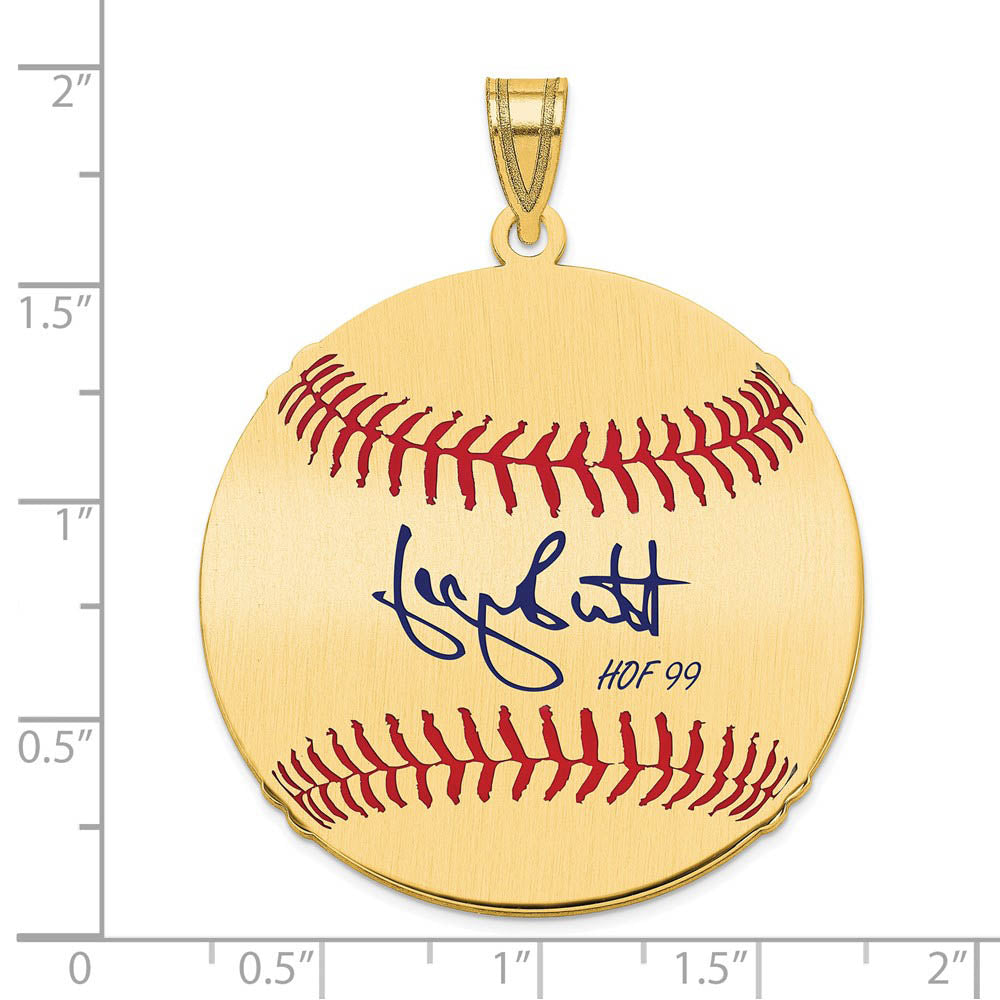 Alternate view of the 14K Gold Plated George Brett Signature LG Enamel Baseball Pendant by The Black Bow Jewelry Co.