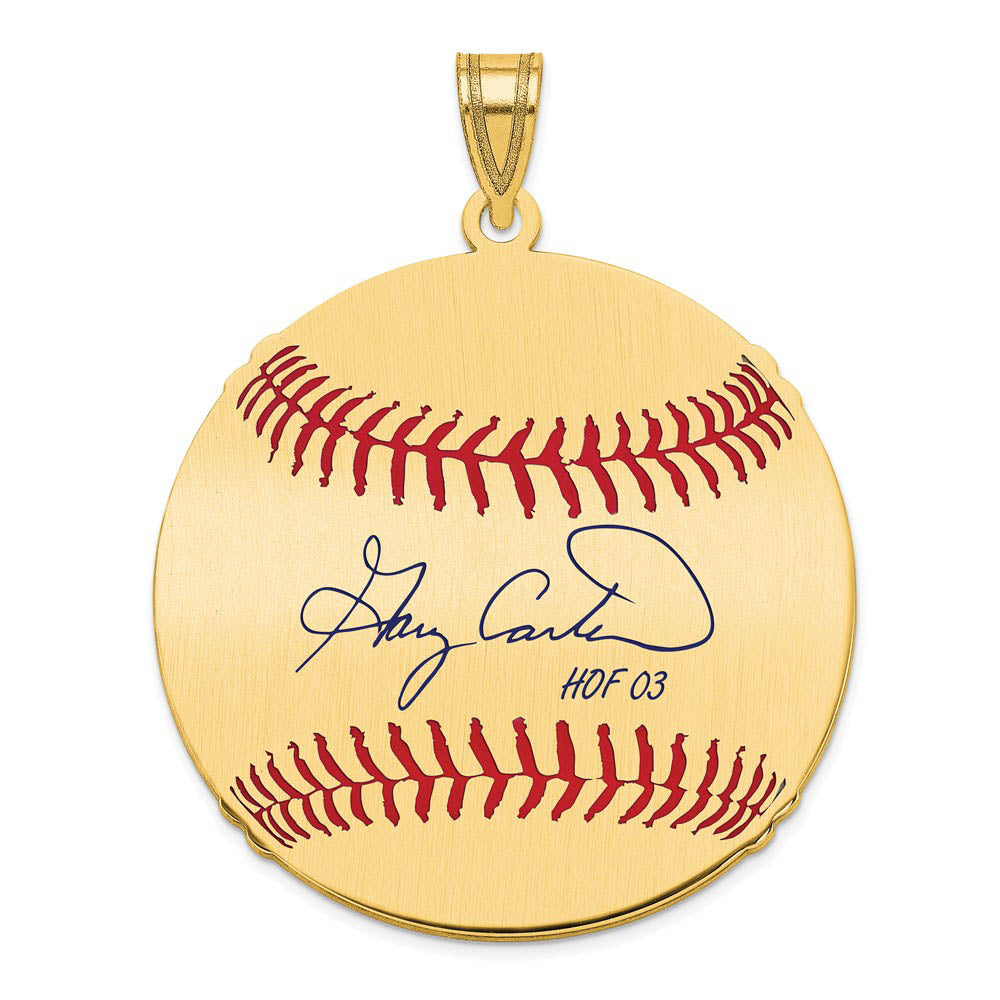 14K Gold Plated Gary Carter Signature LG Enamel Baseball Pendant, Item P31196 by The Black Bow Jewelry Co.