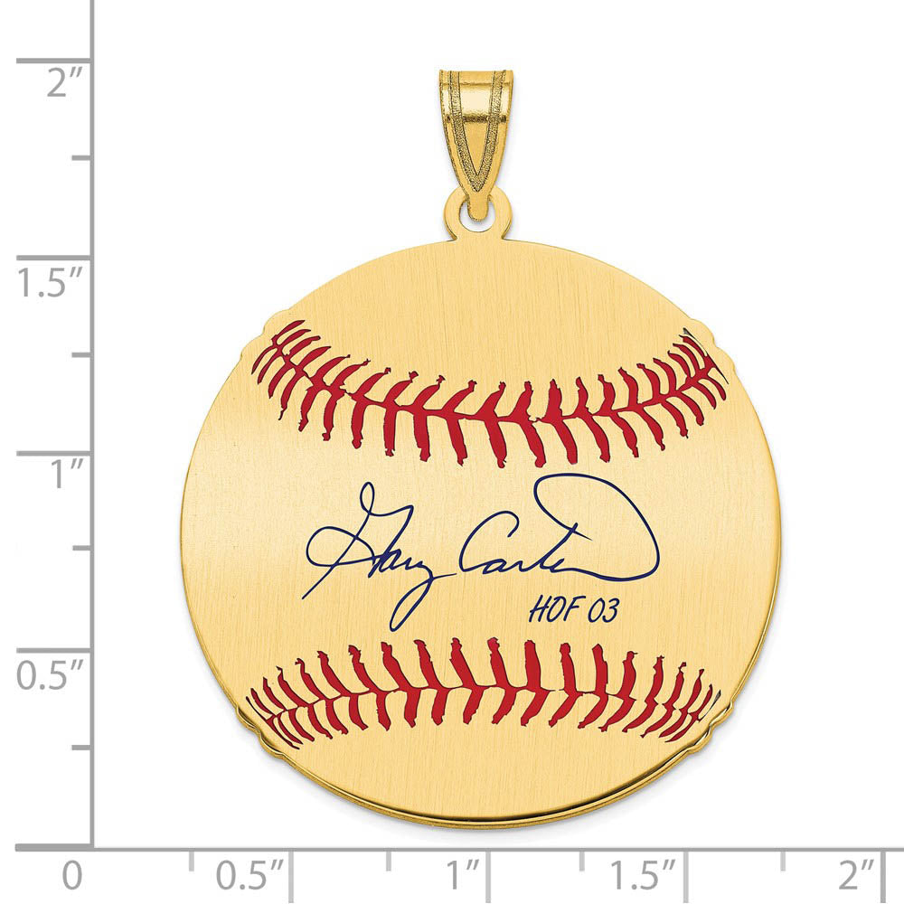 Alternate view of the 14K Gold Plated Gary Carter Signature LG Enamel Baseball Pendant by The Black Bow Jewelry Co.