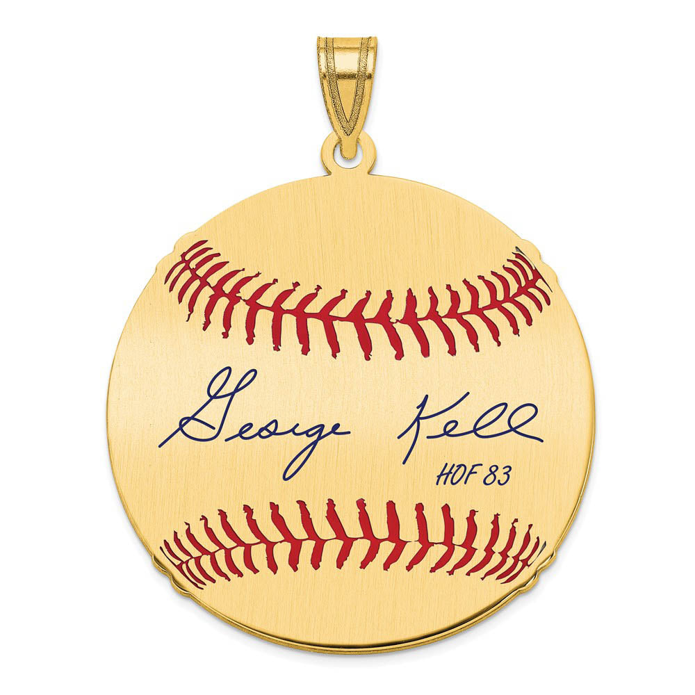 14K Gold Plated George Kell Signature LG Enamel Baseball Pendant, Item P31197 by The Black Bow Jewelry Co.
