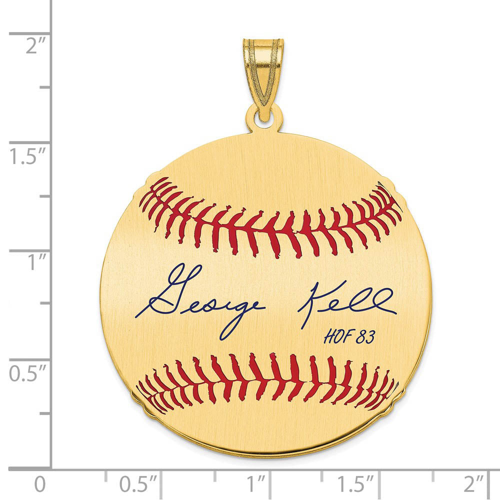 Alternate view of the 14K Gold Plated George Kell Signature LG Enamel Baseball Pendant by The Black Bow Jewelry Co.