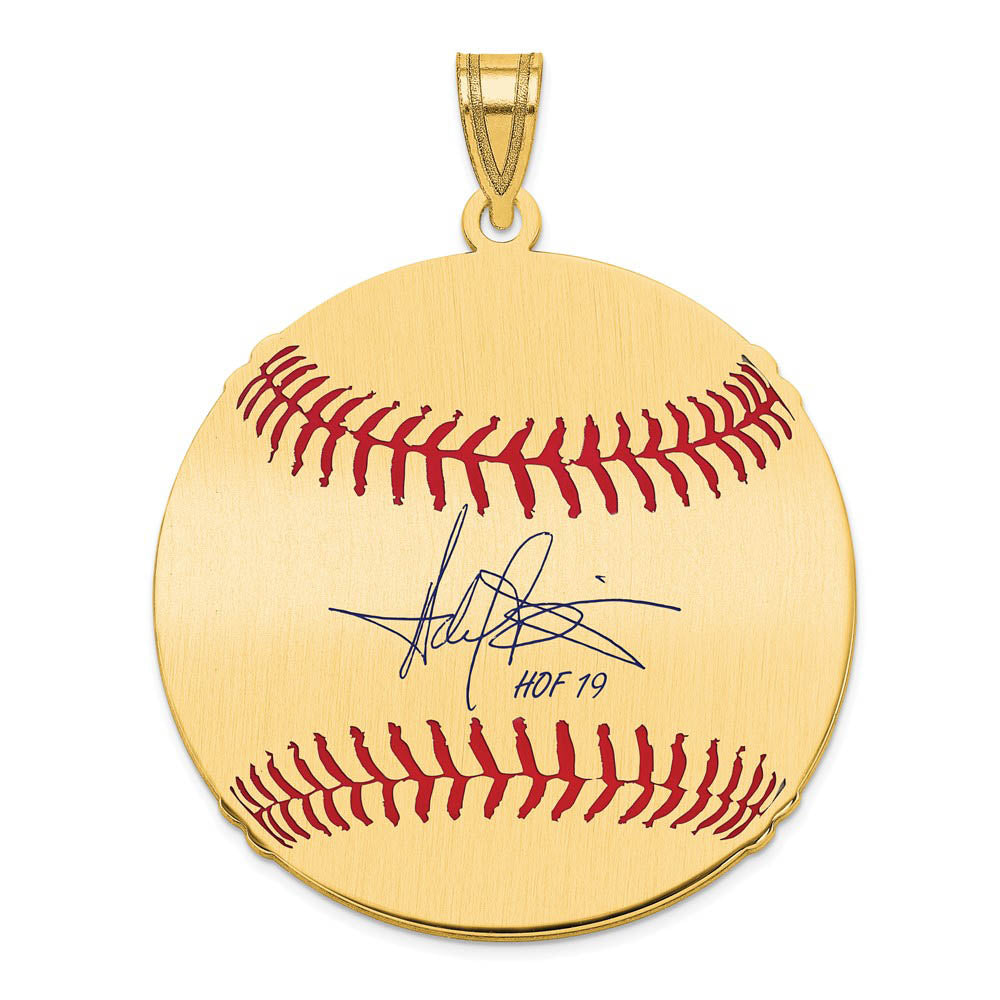14K Gold Plated Harold Baines Signature LG Enamel Baseball Pendant, Item P31198 by The Black Bow Jewelry Co.