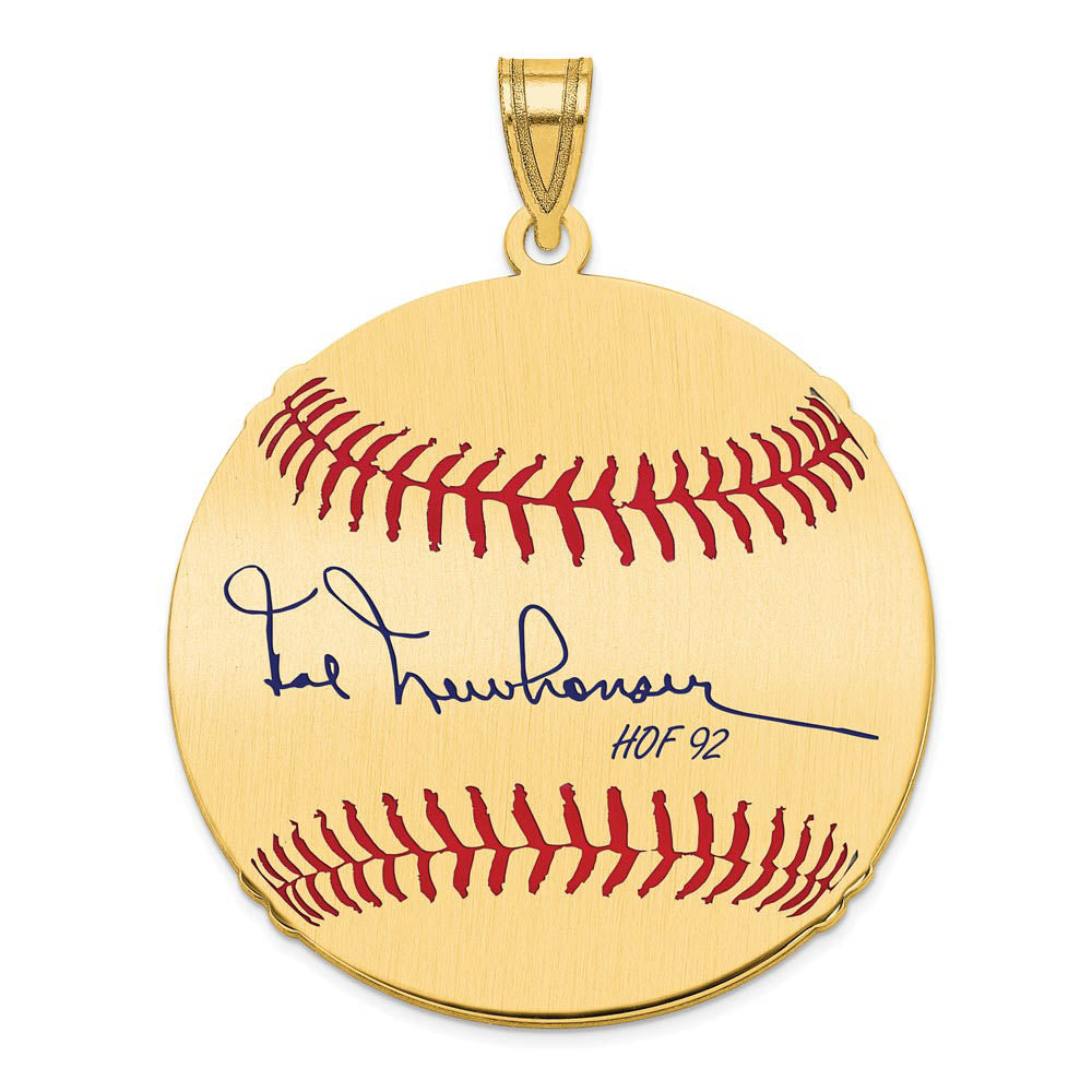 14K Gold Plated Hal Newhouser Signature LG Enamel Baseball Pendant, Item P31200 by The Black Bow Jewelry Co.