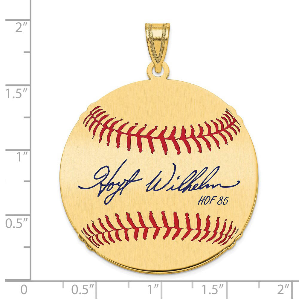 Alternate view of the 14K Gold Plated Hoyt Wilhelm Signature LG Enamel Baseball Pendant by The Black Bow Jewelry Co.