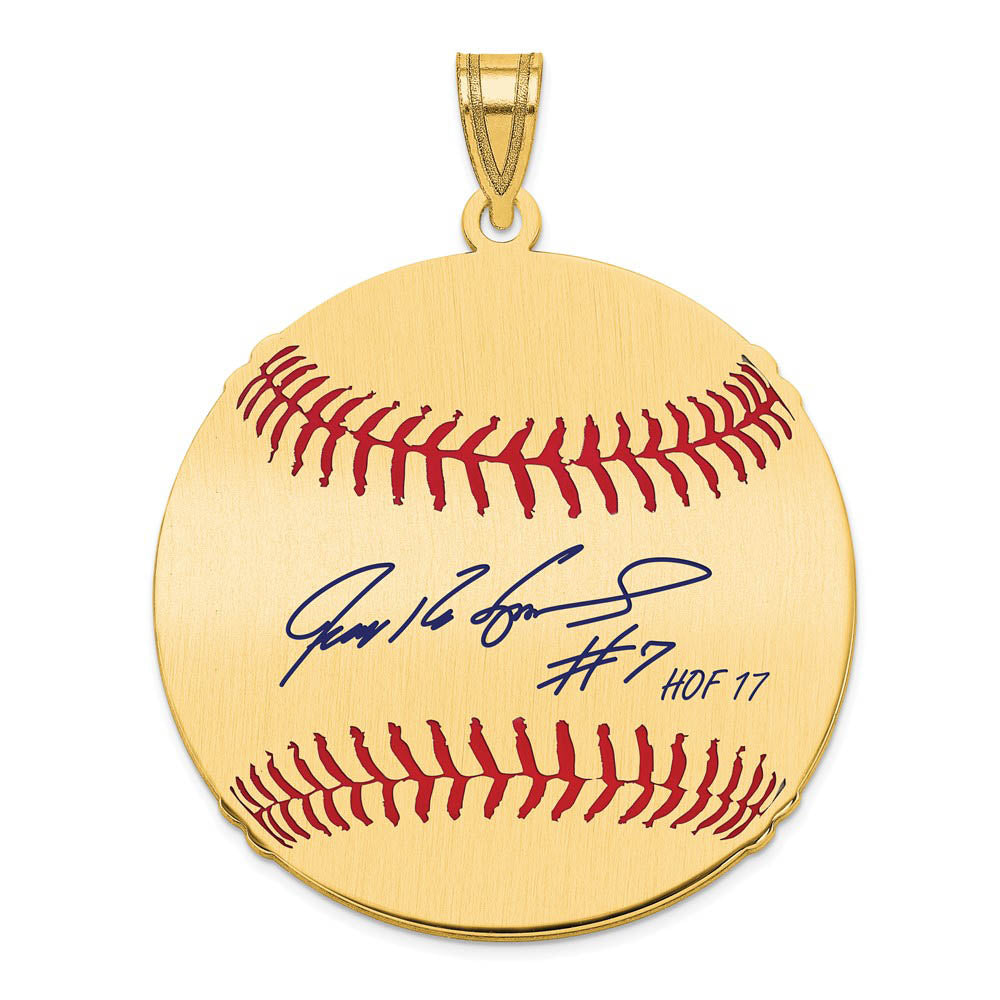 14K Gold Plated Ivan Rodriguez Signature LG Enamel Baseball Pendant, Item P31202 by The Black Bow Jewelry Co.