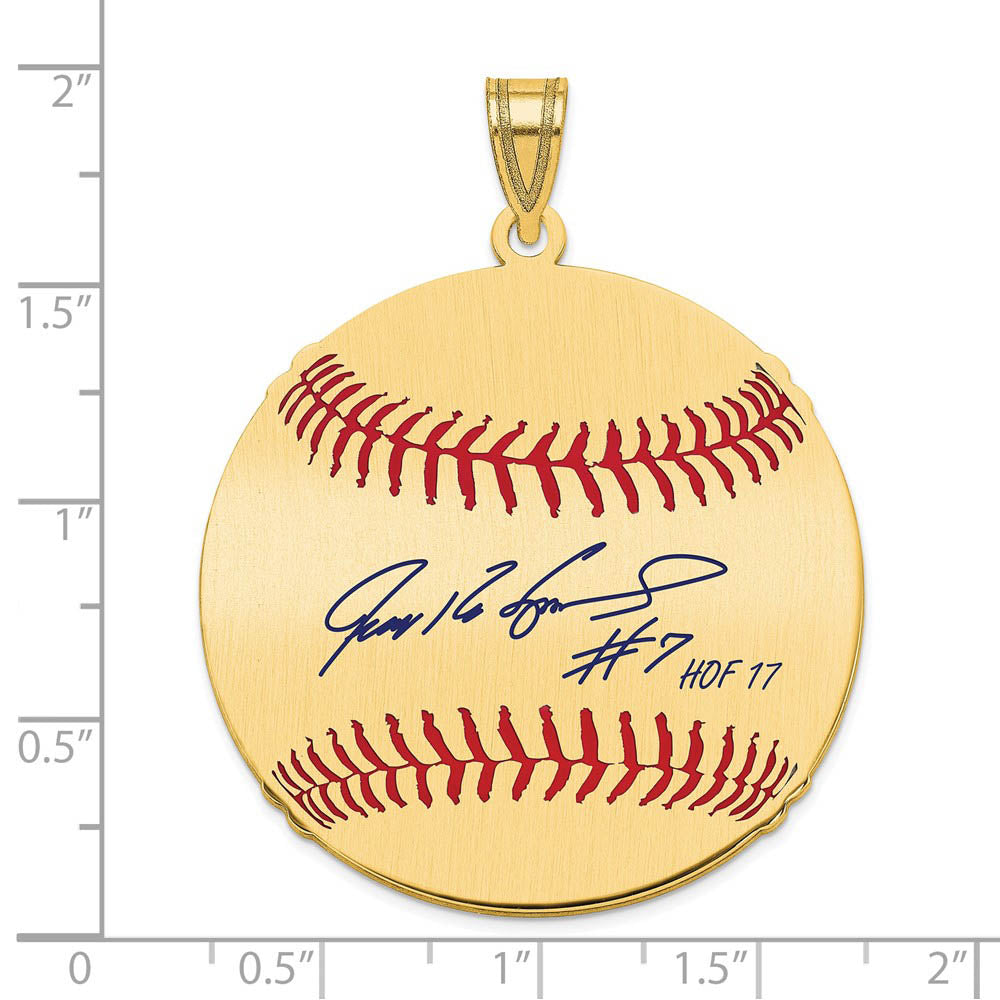 Alternate view of the 14K Gold Plated Ivan Rodriguez Signature LG Enamel Baseball Pendant by The Black Bow Jewelry Co.