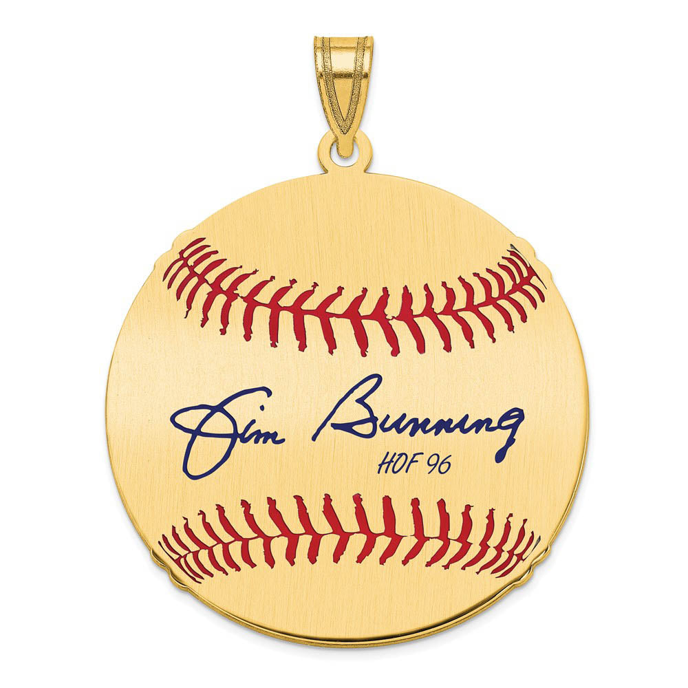 14K Gold Plated Jim Bunning Signature LG Enamel Baseball Pendant, Item P31204 by The Black Bow Jewelry Co.
