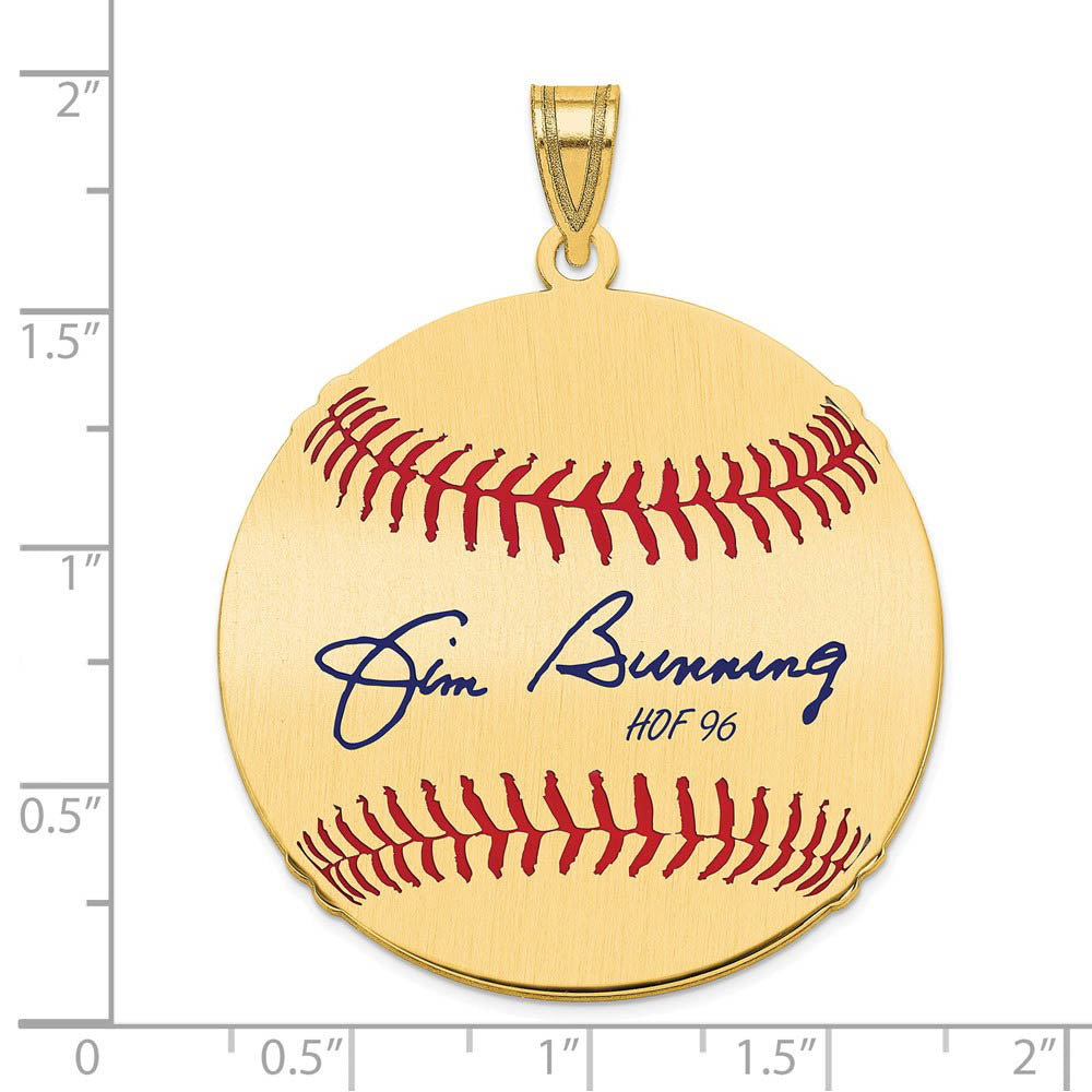Alternate view of the 14K Gold Plated Jim Bunning Signature LG Enamel Baseball Pendant by The Black Bow Jewelry Co.