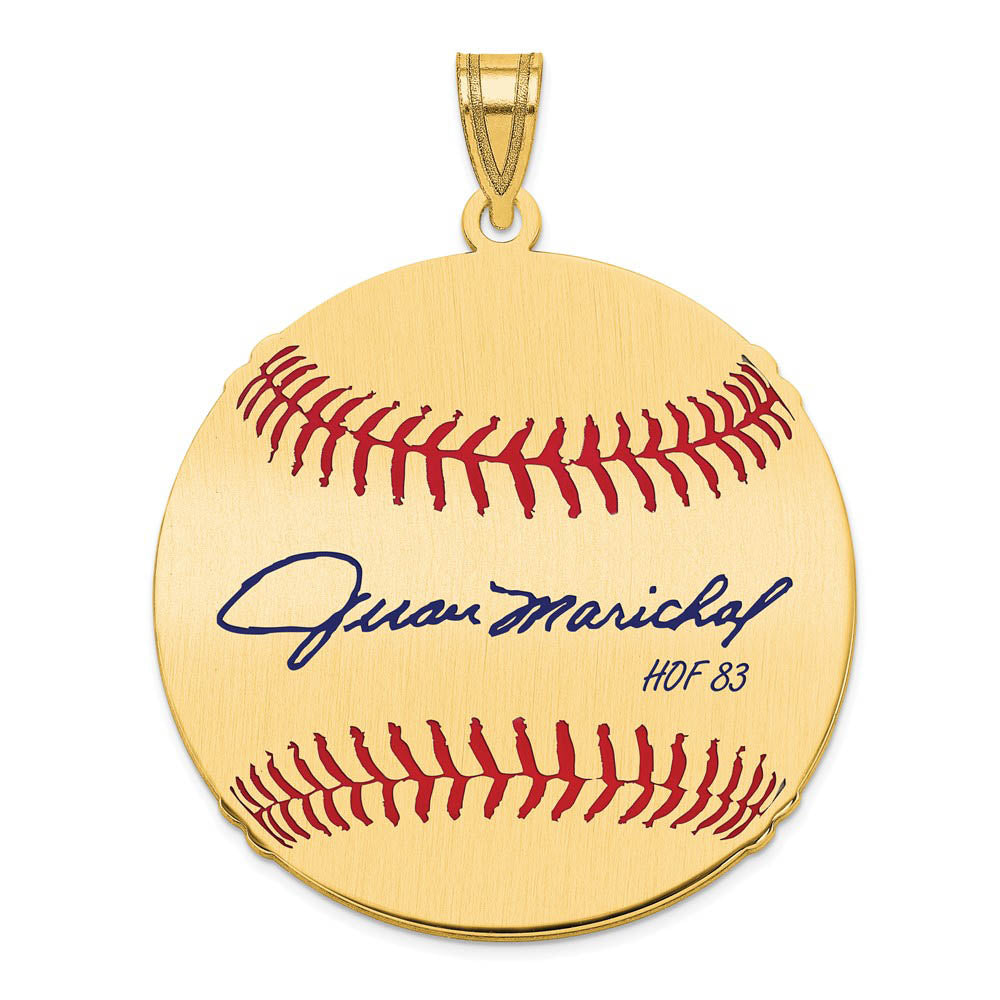 14K Gold Plated Juan Marichal Signature LG Enamel Baseball Pendant, Item P31206 by The Black Bow Jewelry Co.