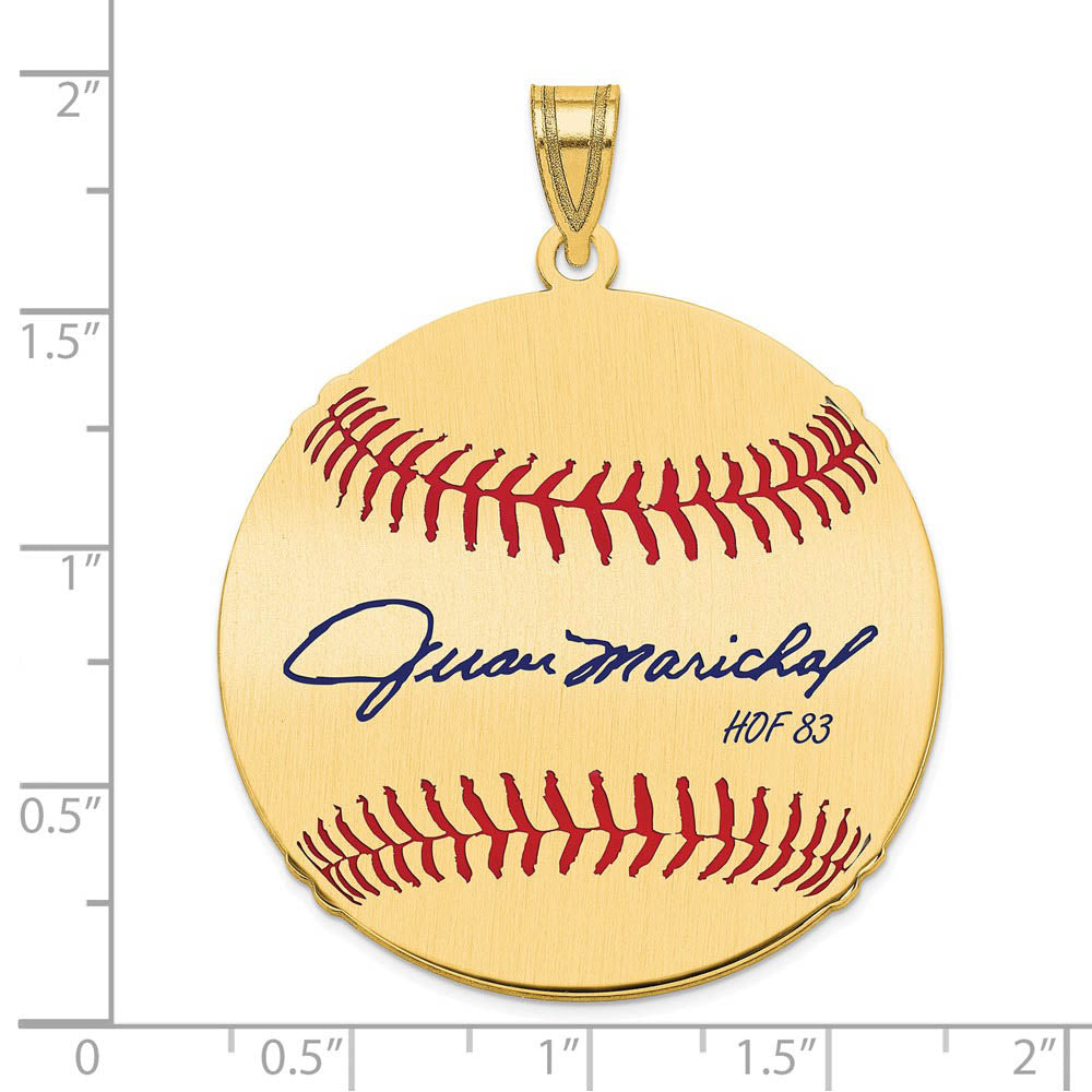 Alternate view of the 14K Gold Plated Juan Marichal Signature LG Enamel Baseball Pendant by The Black Bow Jewelry Co.