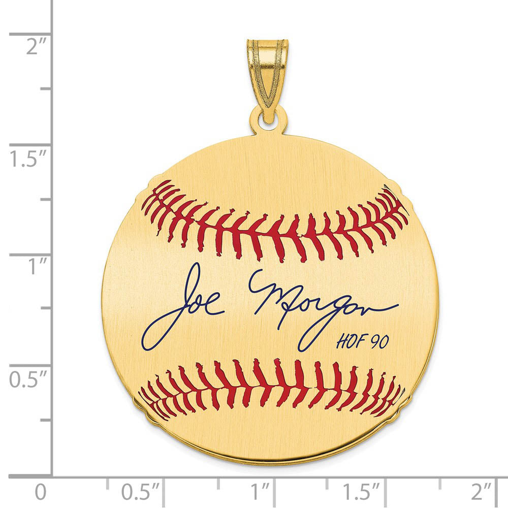 Alternate view of the 14K Gold Plated Joe Morgan Signature LG Enamel Baseball Pendant by The Black Bow Jewelry Co.