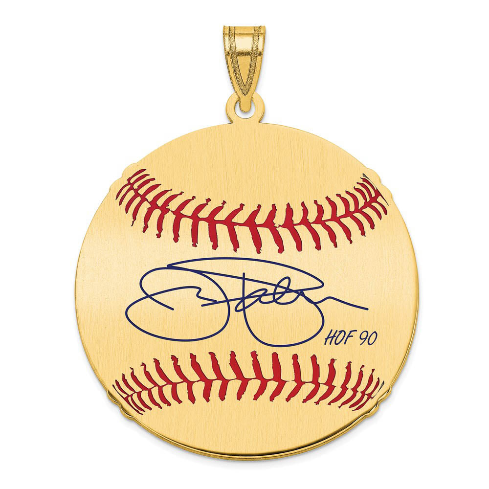 14K Gold Plated Jim Palmer Signature LG Enamel Baseball Pendant, Item P31208 by The Black Bow Jewelry Co.