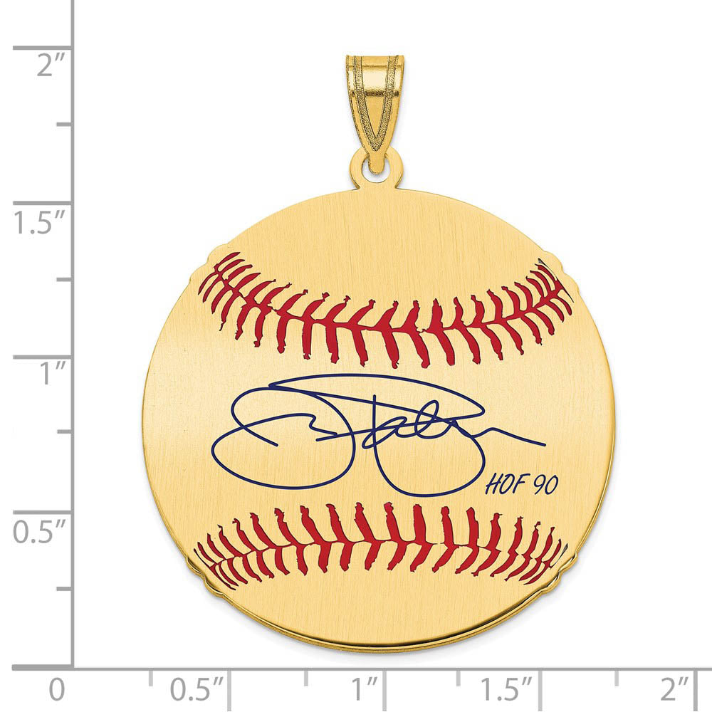 Alternate view of the 14K Gold Plated Jim Palmer Signature LG Enamel Baseball Pendant by The Black Bow Jewelry Co.
