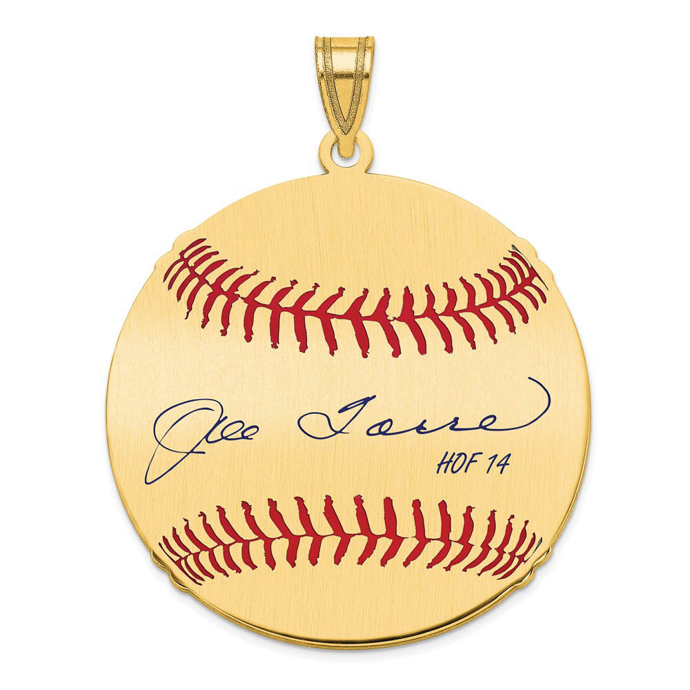 14K Gold Plated Joe Torre Signature LG Enamel Baseball Pendant, Item P31210 by The Black Bow Jewelry Co.