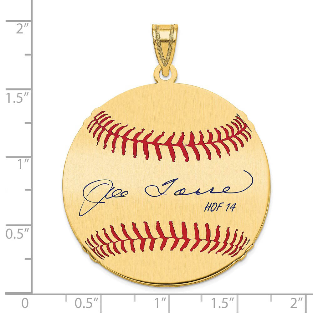 Alternate view of the 14K Gold Plated Joe Torre Signature LG Enamel Baseball Pendant by The Black Bow Jewelry Co.