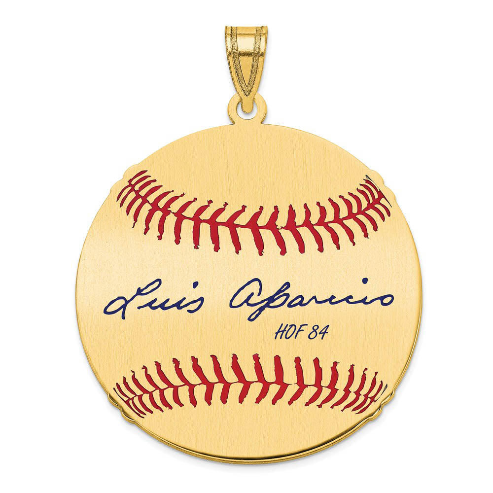 14K Gold Plated Luis Aparicio Signature LG Enamel Baseball Pendant, Item P31212 by The Black Bow Jewelry Co.