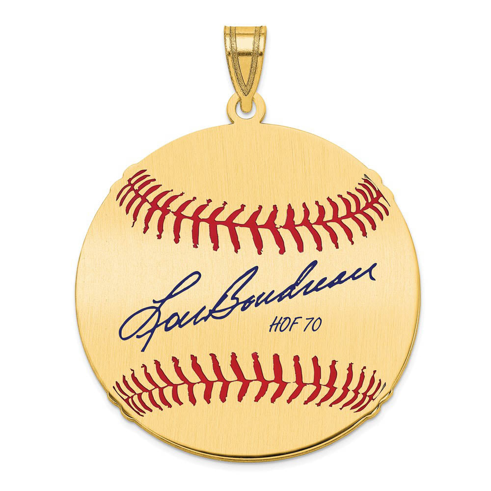 14K Gold Plated Lou Boudreau Signature LG Enamel Baseball Pendant, Item P31213 by The Black Bow Jewelry Co.