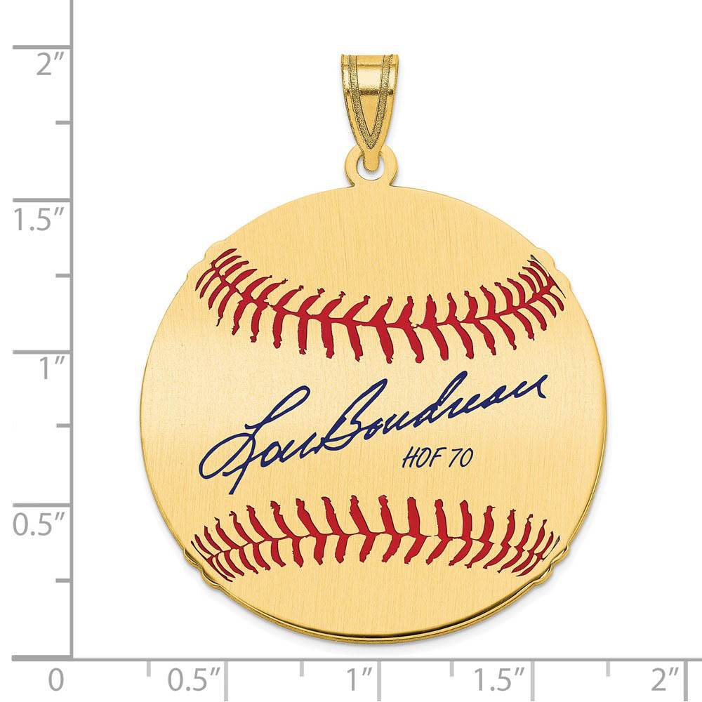 Alternate view of the 14K Gold Plated Lou Boudreau Signature LG Enamel Baseball Pendant by The Black Bow Jewelry Co.