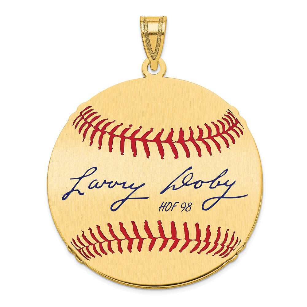 14K Gold Plated Larry Doby Signature LG Enamel Baseball Pendant, Item P31214 by The Black Bow Jewelry Co.