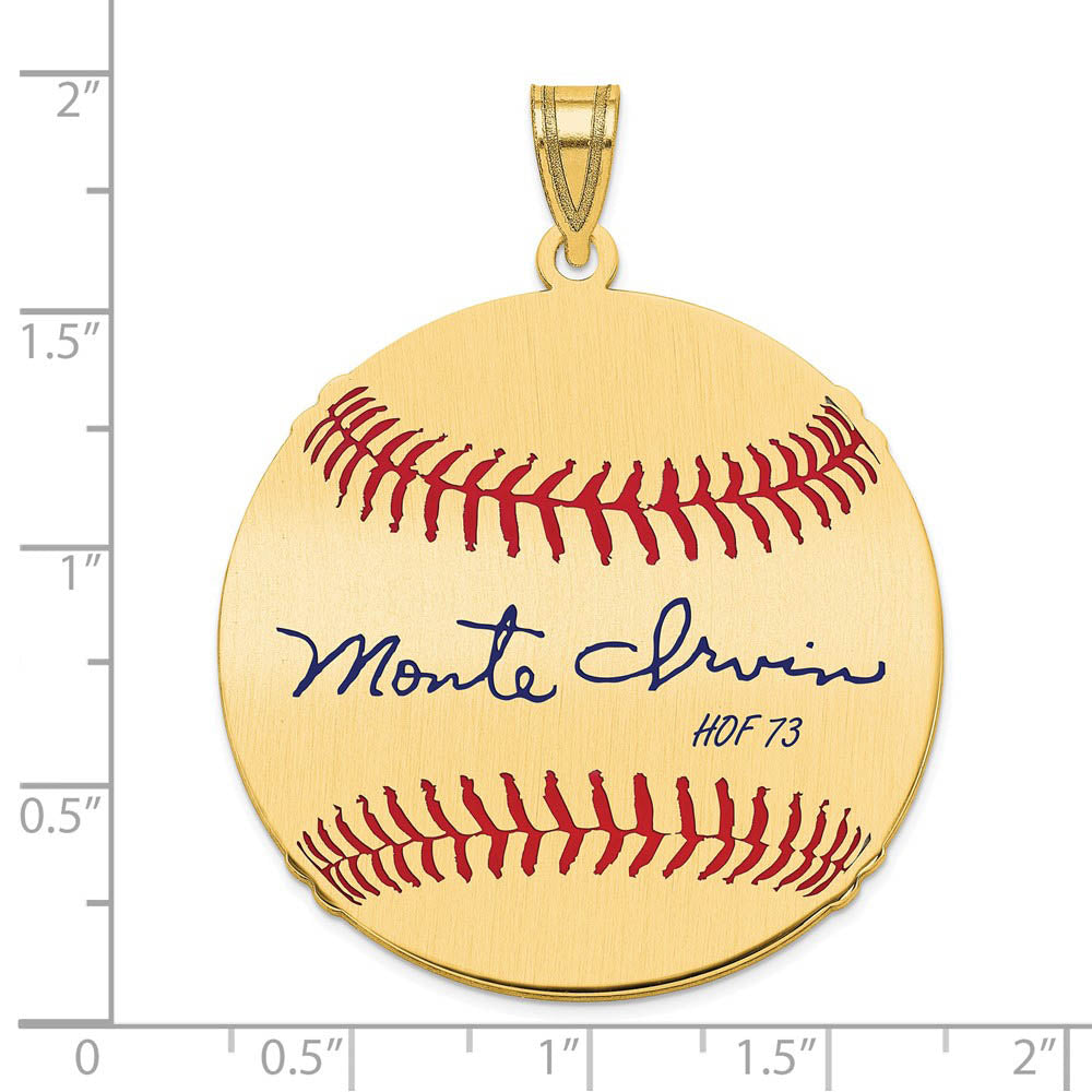 Alternate view of the 14K Gold Plated Monte Irvin Signature LG Enamel Baseball Pendant by The Black Bow Jewelry Co.