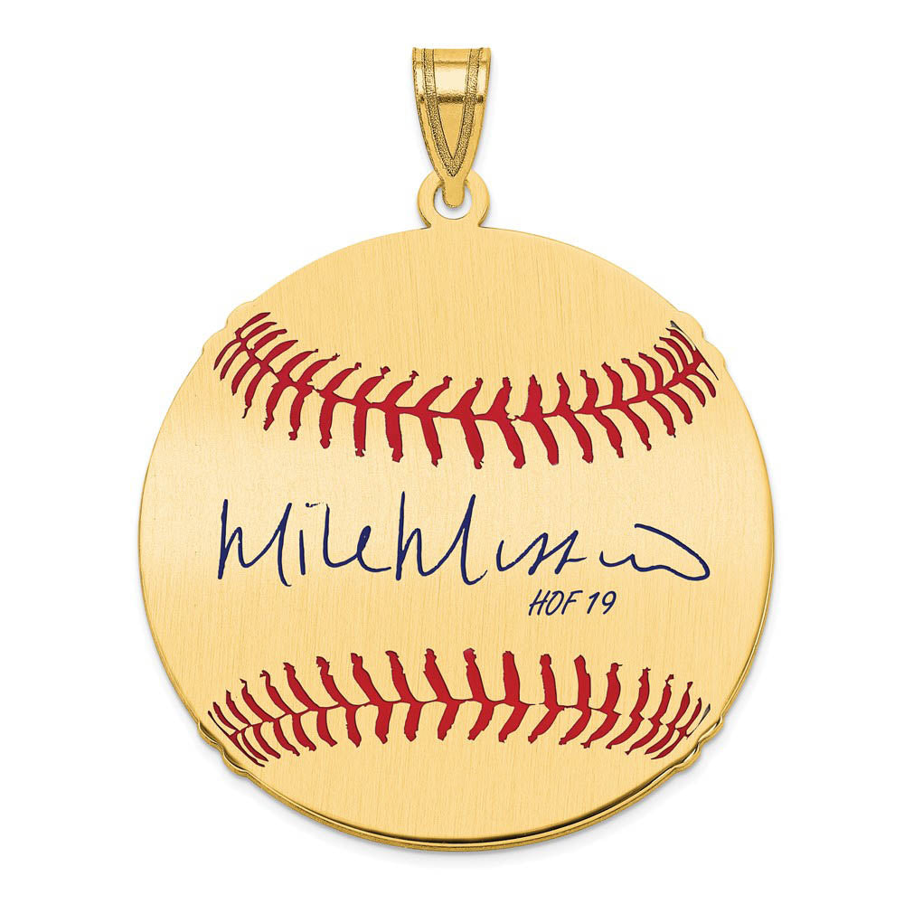 14K Gold Plated Mike Mussina Signature LG Enamel Baseball Pendant, Item P31217 by The Black Bow Jewelry Co.
