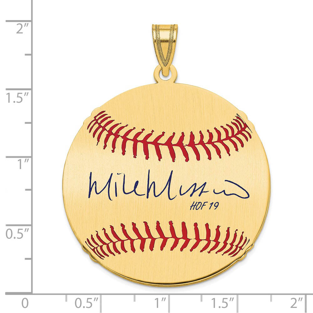 Alternate view of the 14K Gold Plated Mike Mussina Signature LG Enamel Baseball Pendant by The Black Bow Jewelry Co.