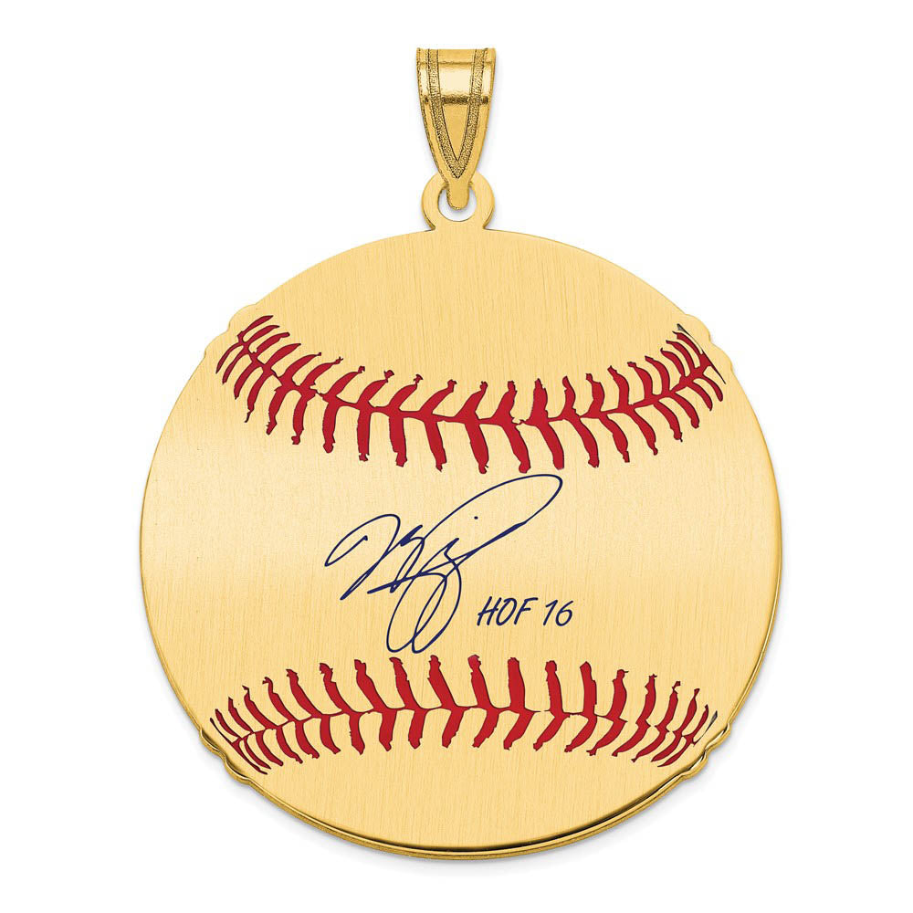 14K Gold Plated Mike Piazza Signature LG Enamel Baseball Pendant, Item P31218 by The Black Bow Jewelry Co.