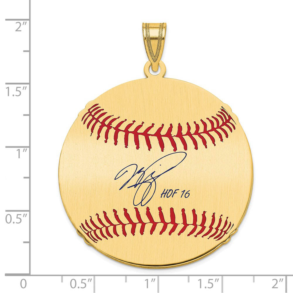 Alternate view of the 14K Gold Plated Mike Piazza Signature LG Enamel Baseball Pendant by The Black Bow Jewelry Co.