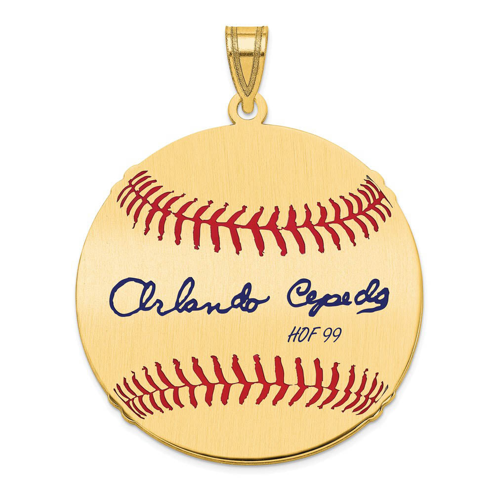 14K Gold Plated Orlando Cepeda Signature LG Enamel Baseball Pendant, Item P31219 by The Black Bow Jewelry Co.