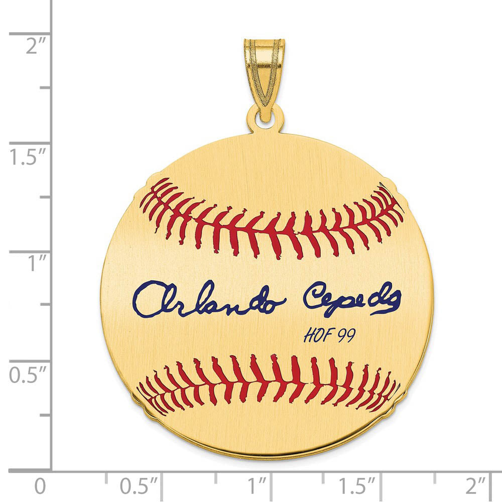 Alternate view of the 14K Gold Plated Orlando Cepeda Signature LG Enamel Baseball Pendant by The Black Bow Jewelry Co.