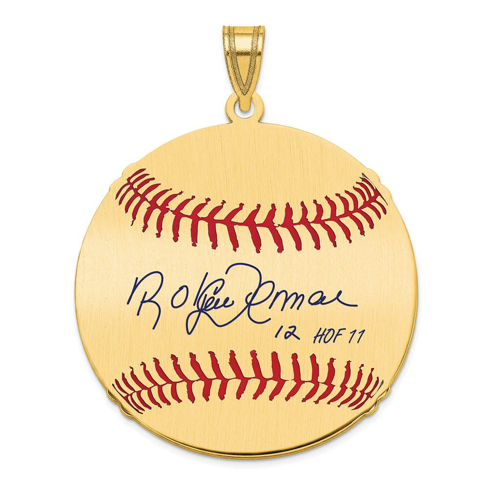 14K Gold Plated Roberto Alomar Signature LG Enamel Baseball Pendant, Item P31223 by The Black Bow Jewelry Co.