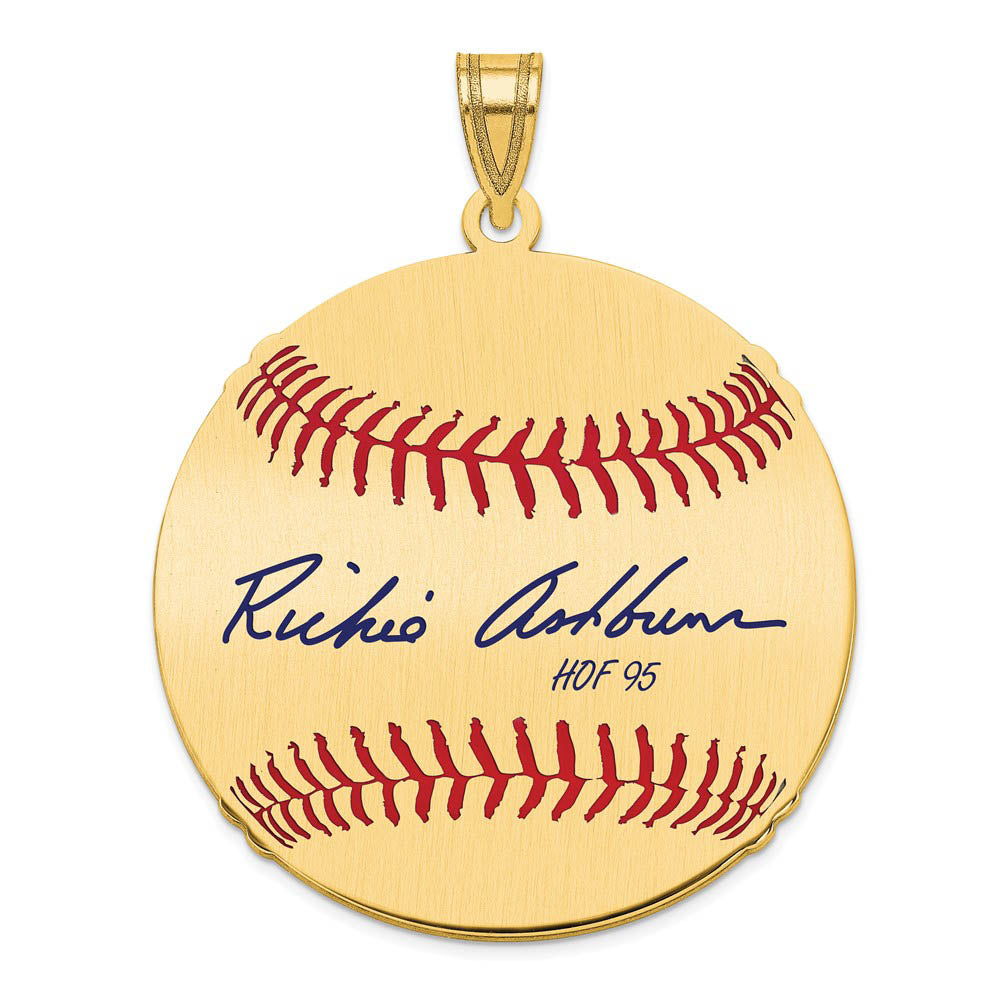 14K Gold Plated Richie Ashburn Signature LG Enamel Baseball Pendant, Item P31224 by The Black Bow Jewelry Co.