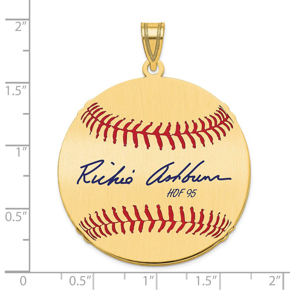 Alternate view of the 14K Gold Plated Richie Ashburn Signature LG Enamel Baseball Pendant by The Black Bow Jewelry Co.