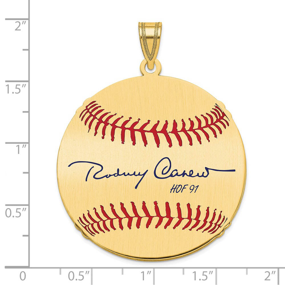 Alternate view of the 14K Gold Plated Rod Carew Signature LG Enamel Baseball Pendant by The Black Bow Jewelry Co.