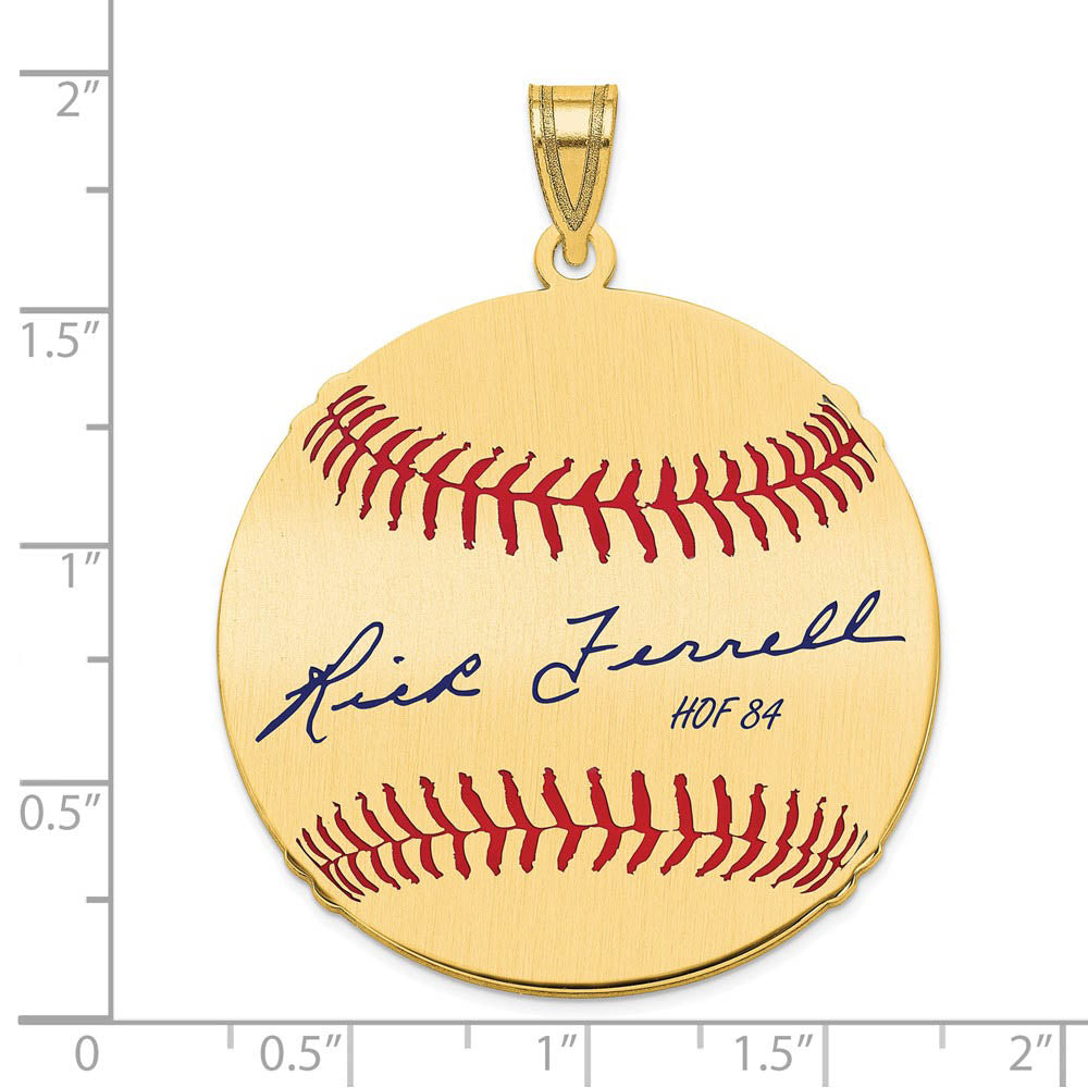 Alternate view of the 14K Gold Plated Rick Ferrell Signature LG Enamel Baseball Pendant by The Black Bow Jewelry Co.
