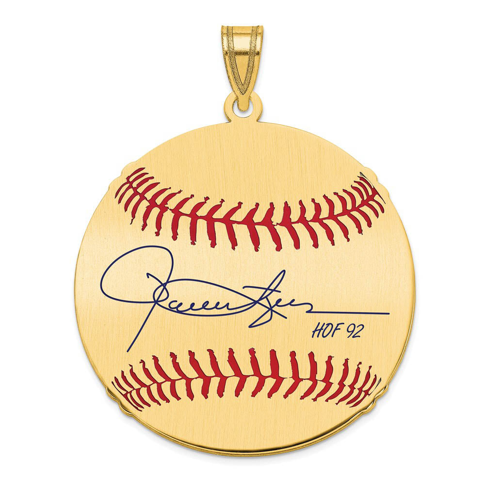14K Gold Plated Rollie Fingers Signature LG Enamel Baseball Pendant, Item P31227 by The Black Bow Jewelry Co.