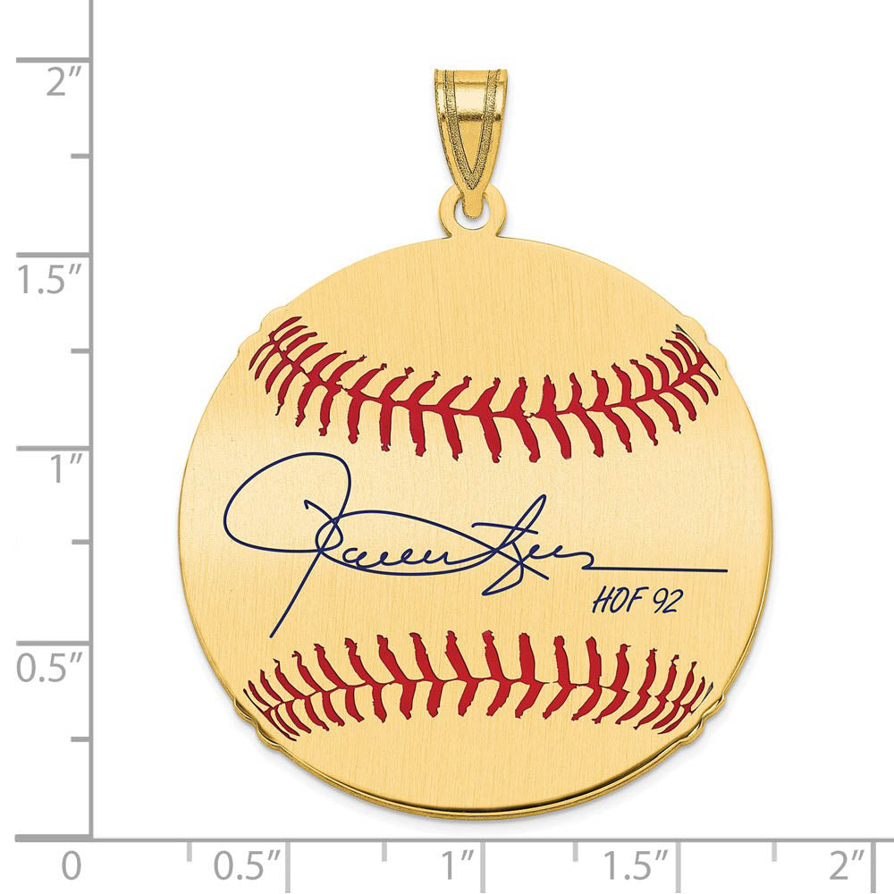 Alternate view of the 14K Gold Plated Rollie Fingers Signature LG Enamel Baseball Pendant by The Black Bow Jewelry Co.