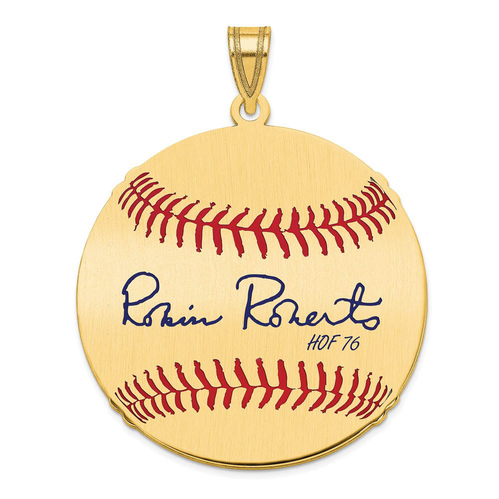 14K Gold Plated Robin Roberts Signature LG Enamel Baseball Pendant, Item P31230 by The Black Bow Jewelry Co.